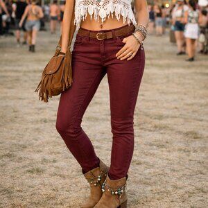 AG Adriano Goldschmied Anthropologie Deep Red Burgundy Jeans Jegging 25R